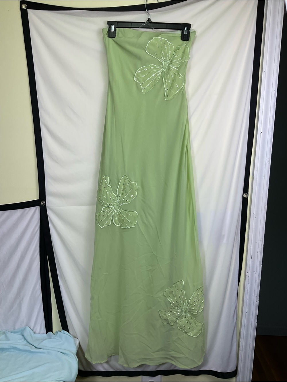 Sassafras Beaded Flower Strapless Maxi Dress - Lime